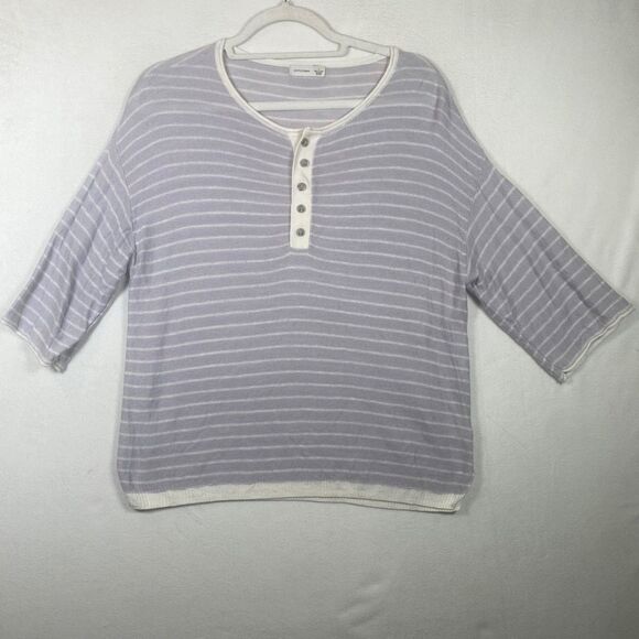 Gentle Fawn Lilac & White Striped Linen-Blend Henley Top – Size L - Picture 1 of 10